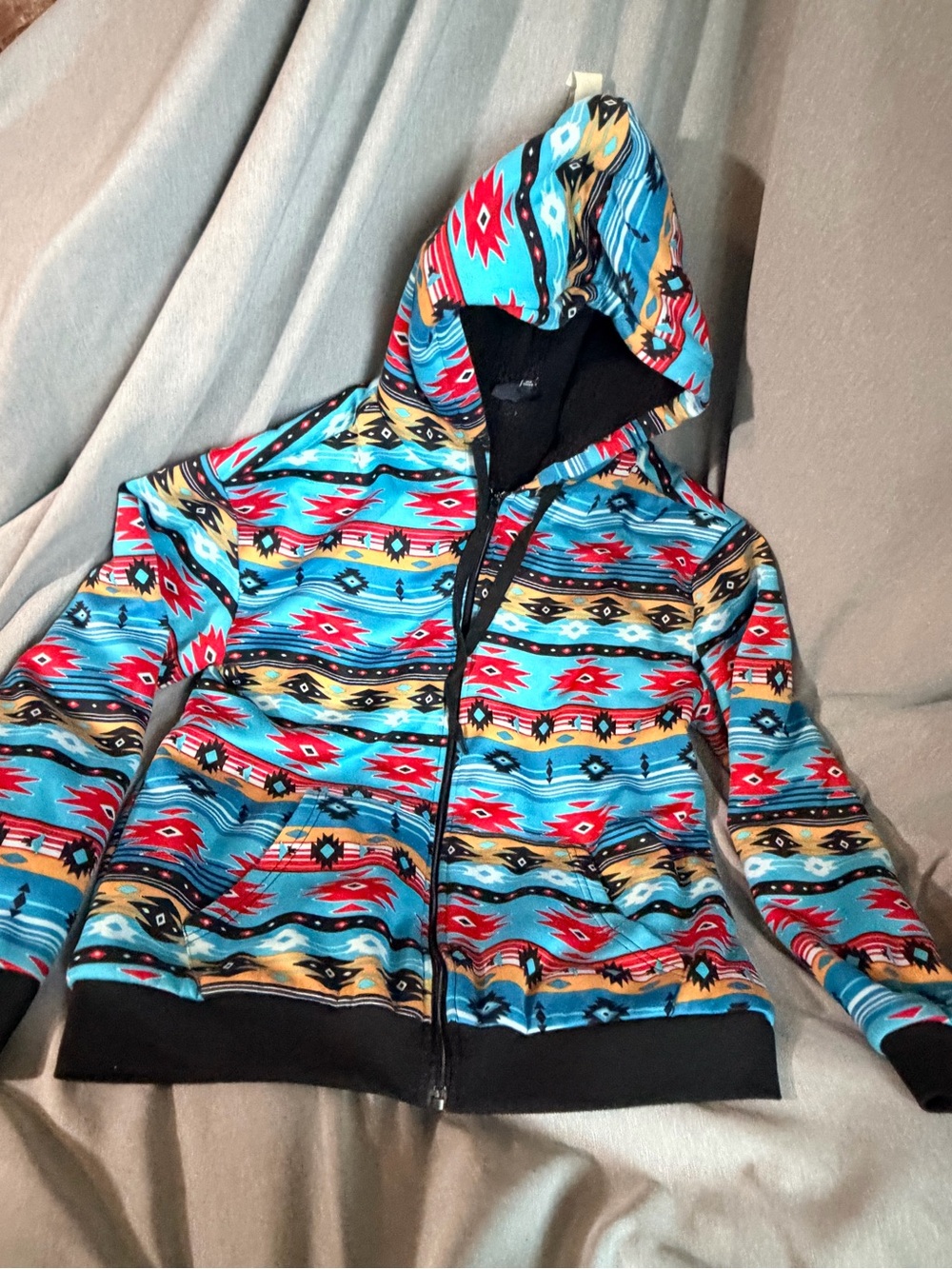 Canyon Creek Southwest Aztec Print Sherpa Lined Full Zip Hoodie Jacket L